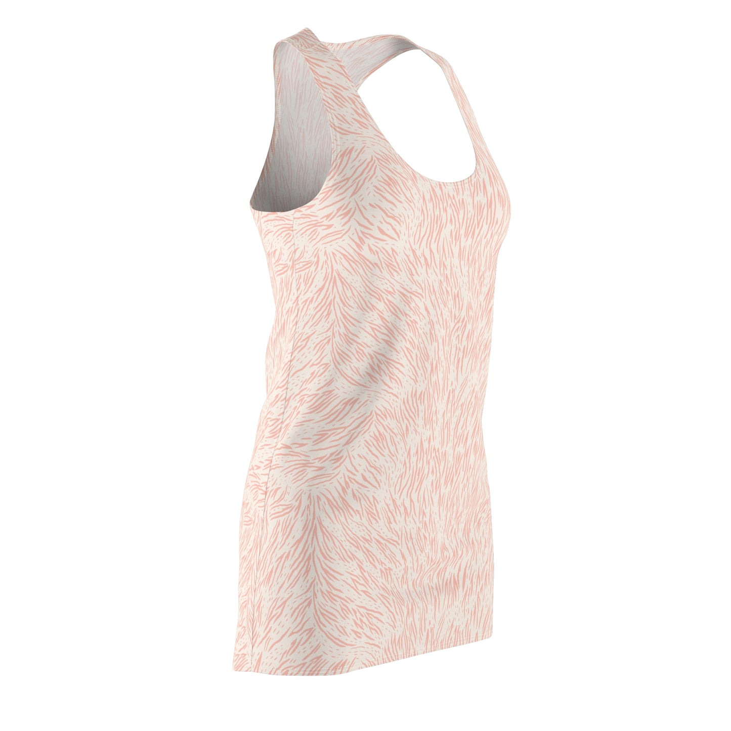 A sleeveless racerback tank top with a light peach and white abstract brushstroke pattern, shown from a three-quarters angle on a white background. Whimsical Chic Pink Pastel Animal Print Women's Summer Dress Casual Wear